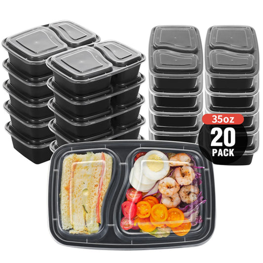20Pcs Two Grid Lunch Box Disposable Storage Container