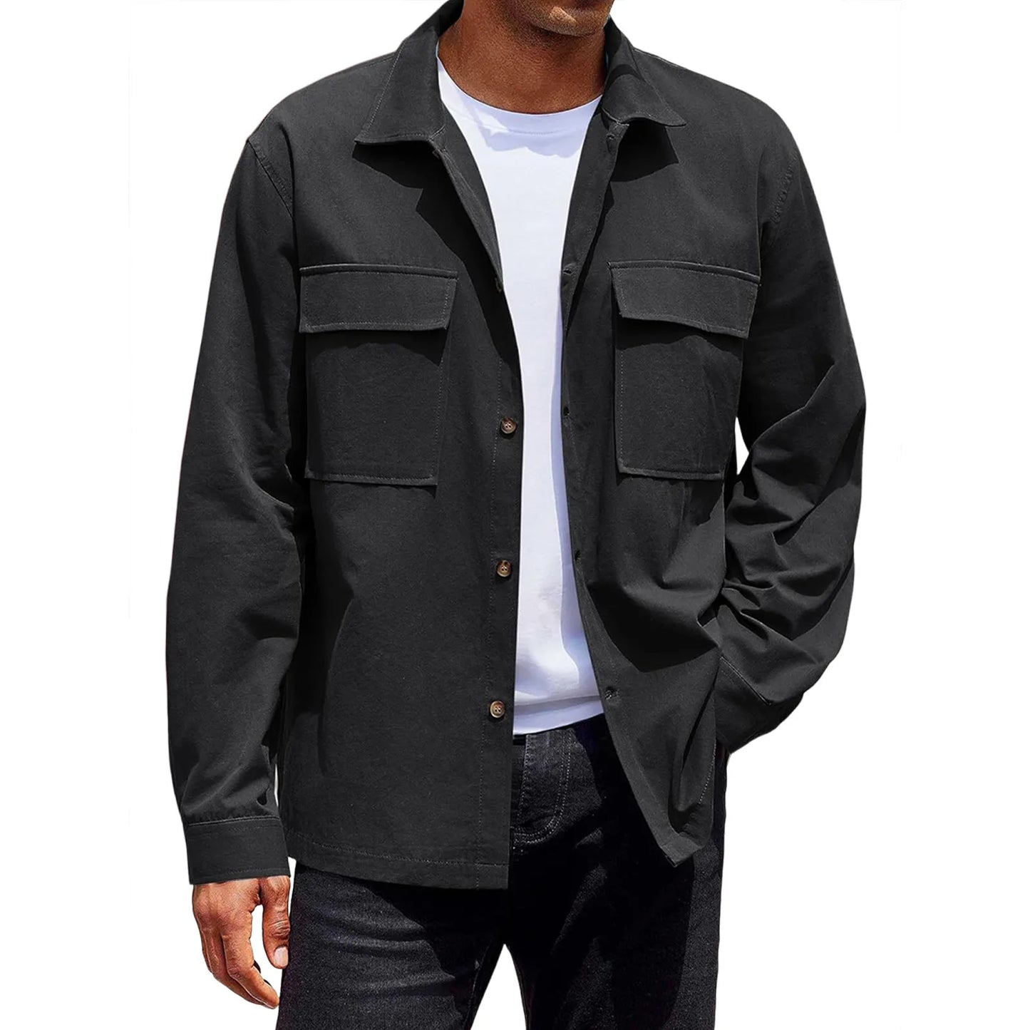 Men's Single-breasted jacket Casual Sports Long Sleeve lapel Coat Top Spring Autumn Fashion outer wear Classic fit work jacket