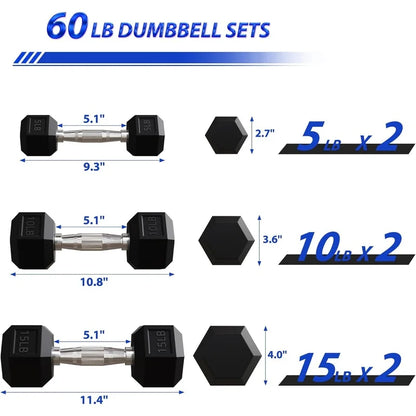 Hex Dumbbell Set with Rack 5lb 10lb 15lb