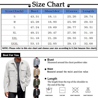 Men's Single-breasted jacket Casual Sports Long Sleeve lapel Coat Top Spring Autumn Fashion outer wear Classic fit work jacket