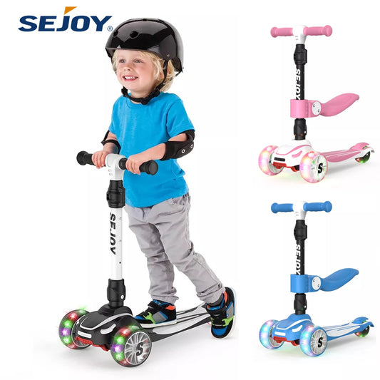 Toddler Kick Scooter for Kids Childrens Foldable Seat Outside Bike Toy Scooter with Adjustable Height/Handlebars