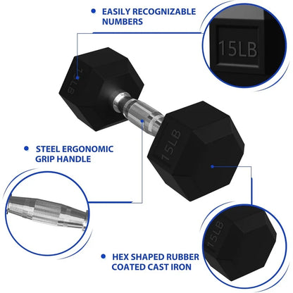 Hex Dumbbell Set with Rack 5lb 10lb 15lb