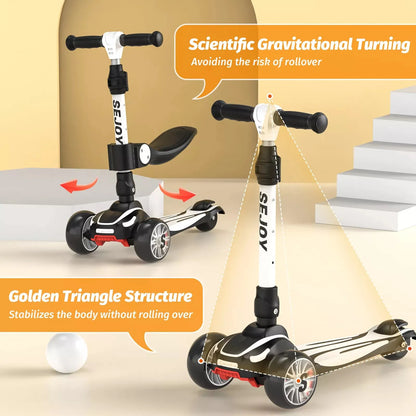 Toddler Kick Scooter for Kids Childrens Foldable Seat Outside Bike Toy Scooter with Adjustable Height/Handlebars
