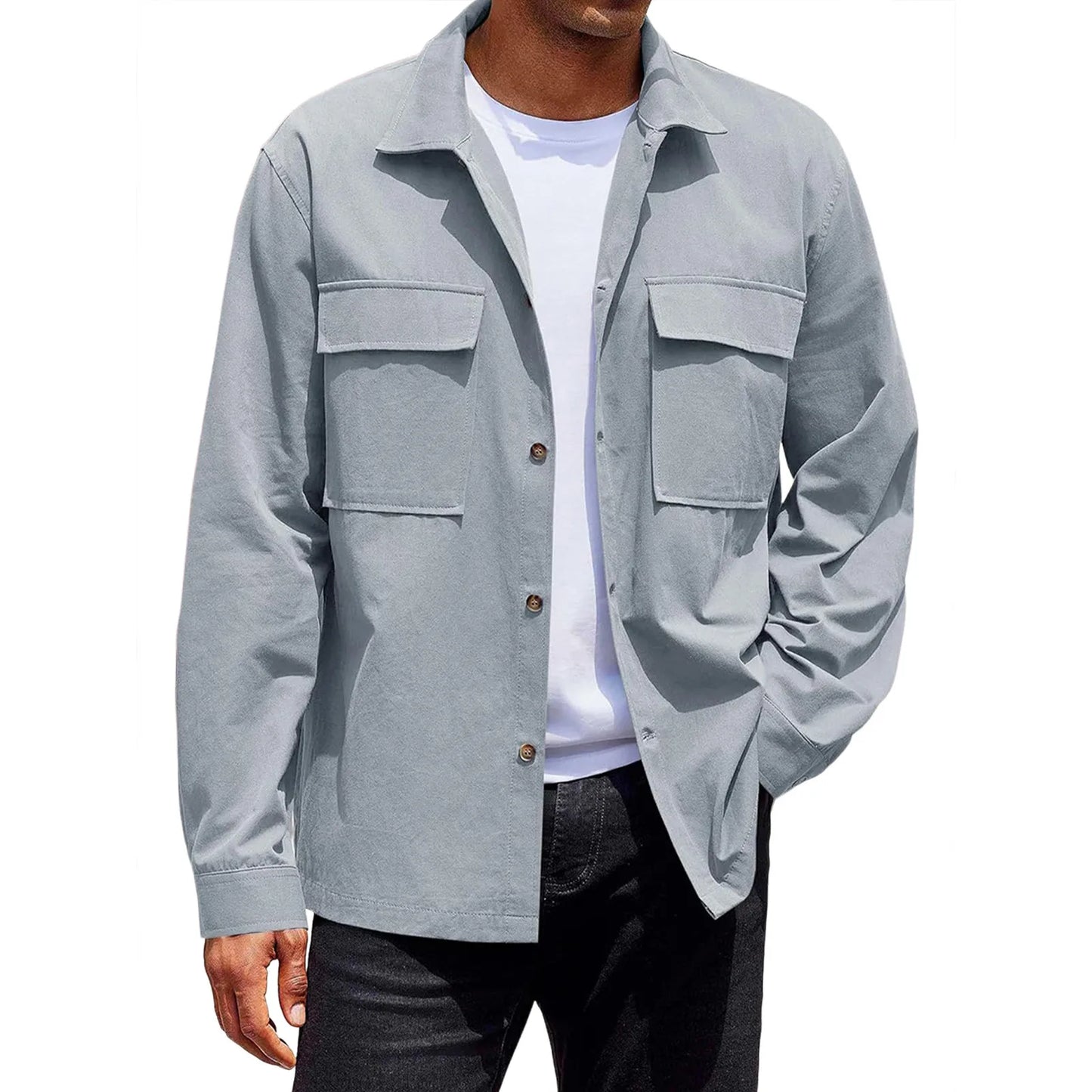 Men's Single-breasted jacket Casual Sports Long Sleeve lapel Coat Top Spring Autumn Fashion outer wear Classic fit work jacket