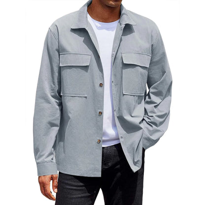 Men's Single-breasted jacket Casual Sports Long Sleeve lapel Coat Top Spring Autumn Fashion outer wear Classic fit work jacket