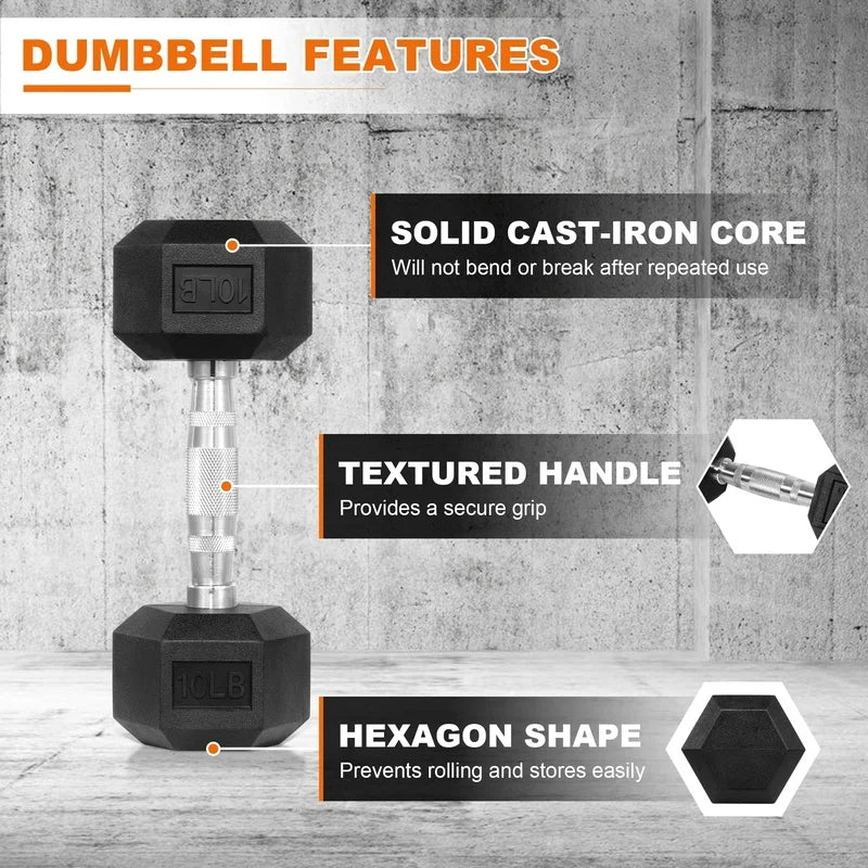 Hex Dumbbell Set with Rack 5lb 10lb 15lb