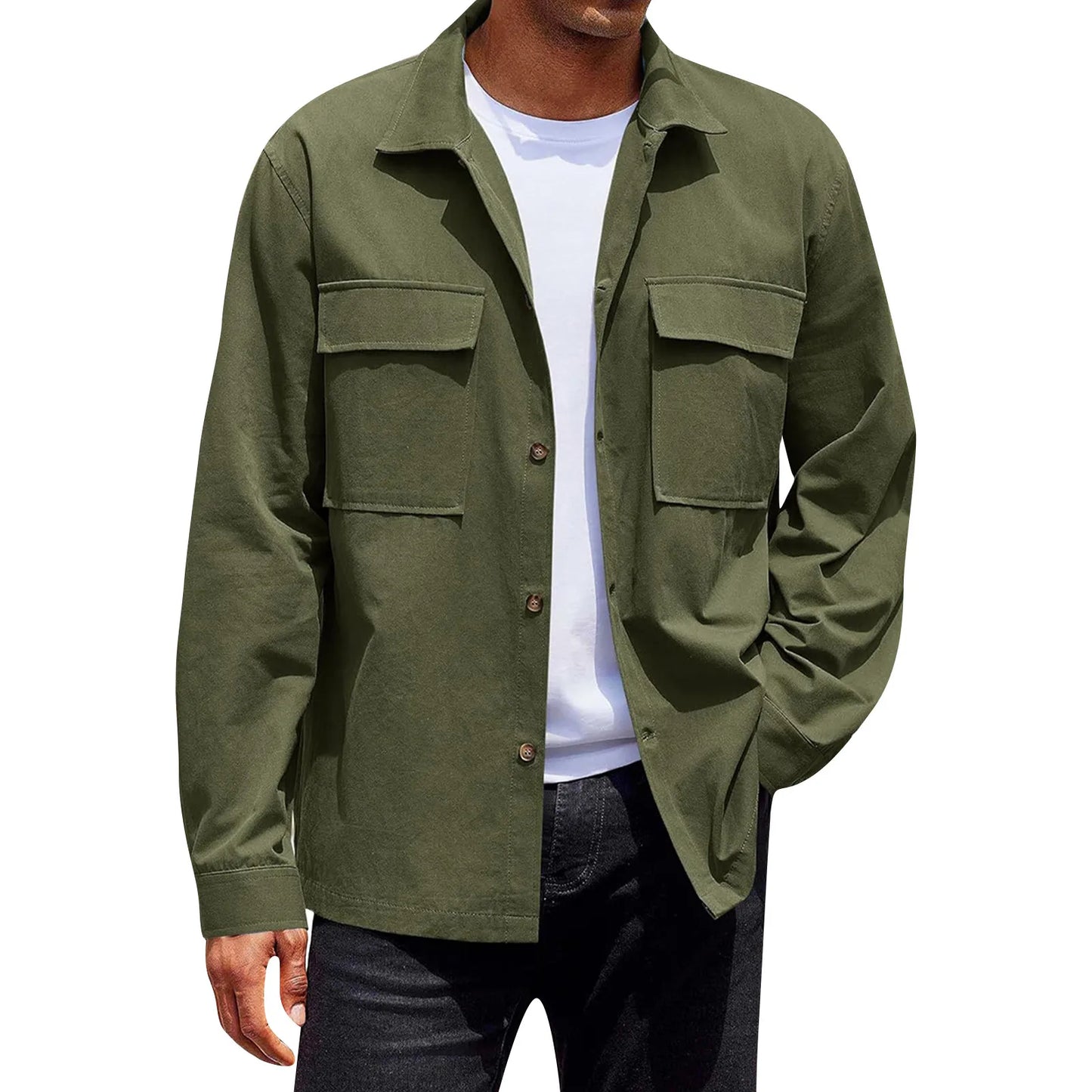 Men's Single-breasted jacket Casual Sports Long Sleeve lapel Coat Top Spring Autumn Fashion outer wear Classic fit work jacket