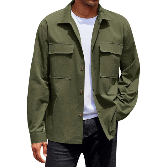 Men's Single-breasted jacket Casual Sports Long Sleeve lapel Coat Top Spring Autumn Fashion outer wear Classic fit work jacket