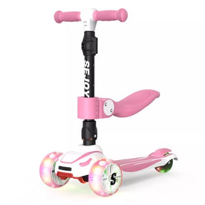Toddler Kick Scooter for Kids Childrens Foldable Seat Outside Bike Toy Scooter with Adjustable Height/Handlebars
