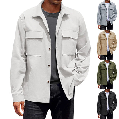 Men's Single-breasted jacket Casual Sports Long Sleeve lapel Coat Top Spring Autumn Fashion outer wear Classic fit work jacket