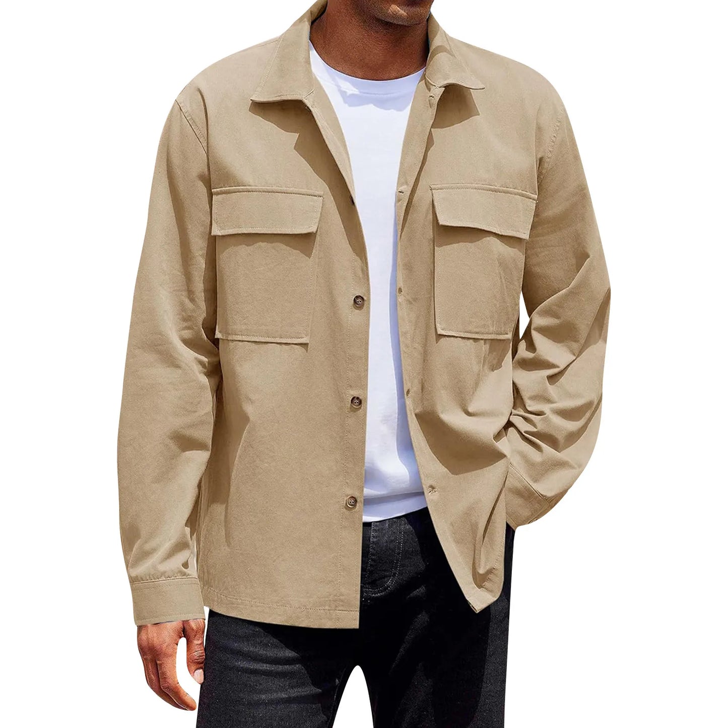 Men's Single-breasted jacket Casual Sports Long Sleeve lapel Coat Top Spring Autumn Fashion outer wear Classic fit work jacket