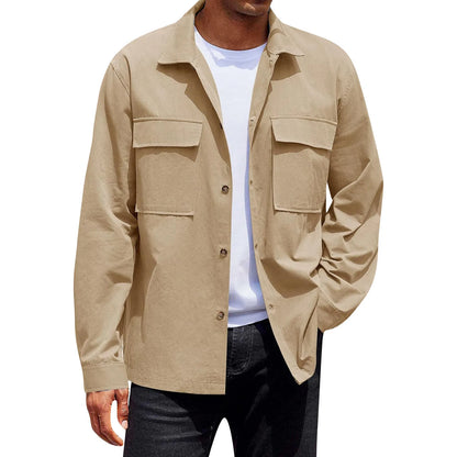 Men's Single-breasted jacket Casual Sports Long Sleeve lapel Coat Top Spring Autumn Fashion outer wear Classic fit work jacket