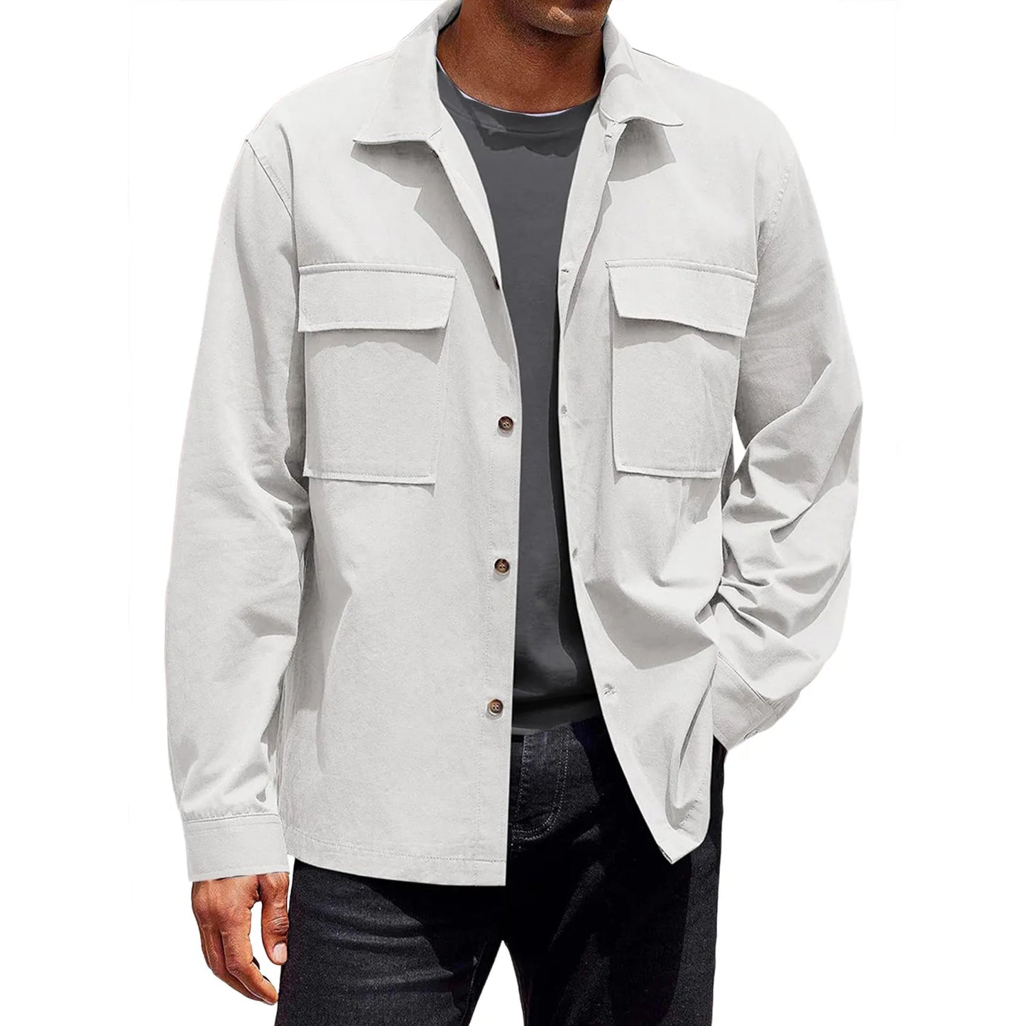 Men's Single-breasted jacket Casual Sports Long Sleeve lapel Coat Top Spring Autumn Fashion outer wear Classic fit work jacket