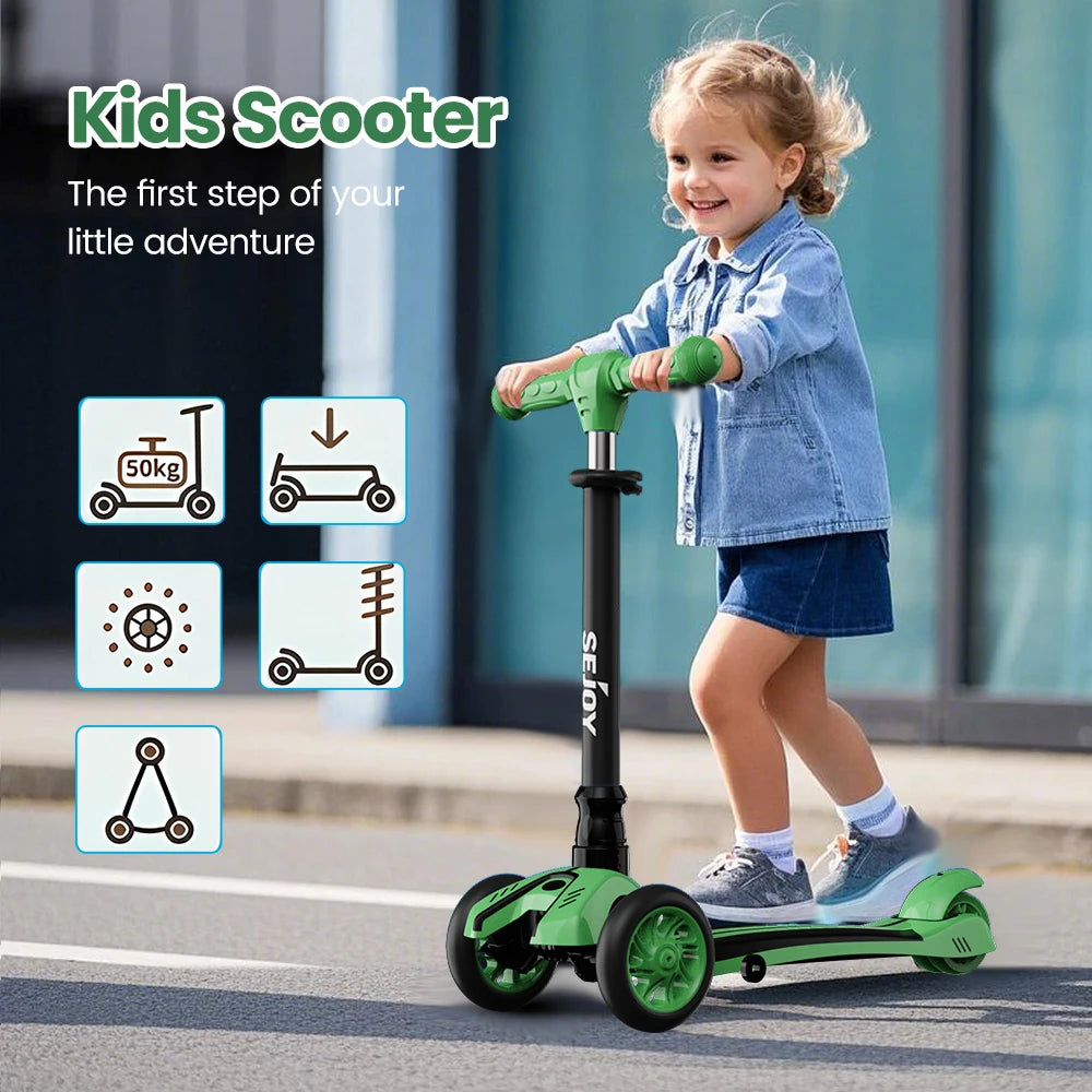 Toddler Kick Scooter for Kids Childrens Foldable Seat Outside Bike Toy Scooter with Adjustable Height/Handlebars